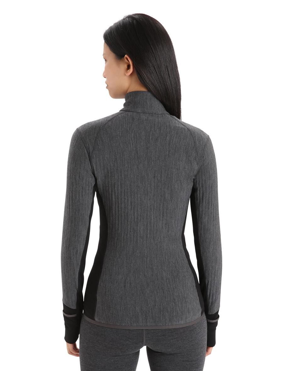 Vestes Icebreaker RealFleece™ Merino Descender Long Sleeve Zip Femme Noir | FR 1648YXFU